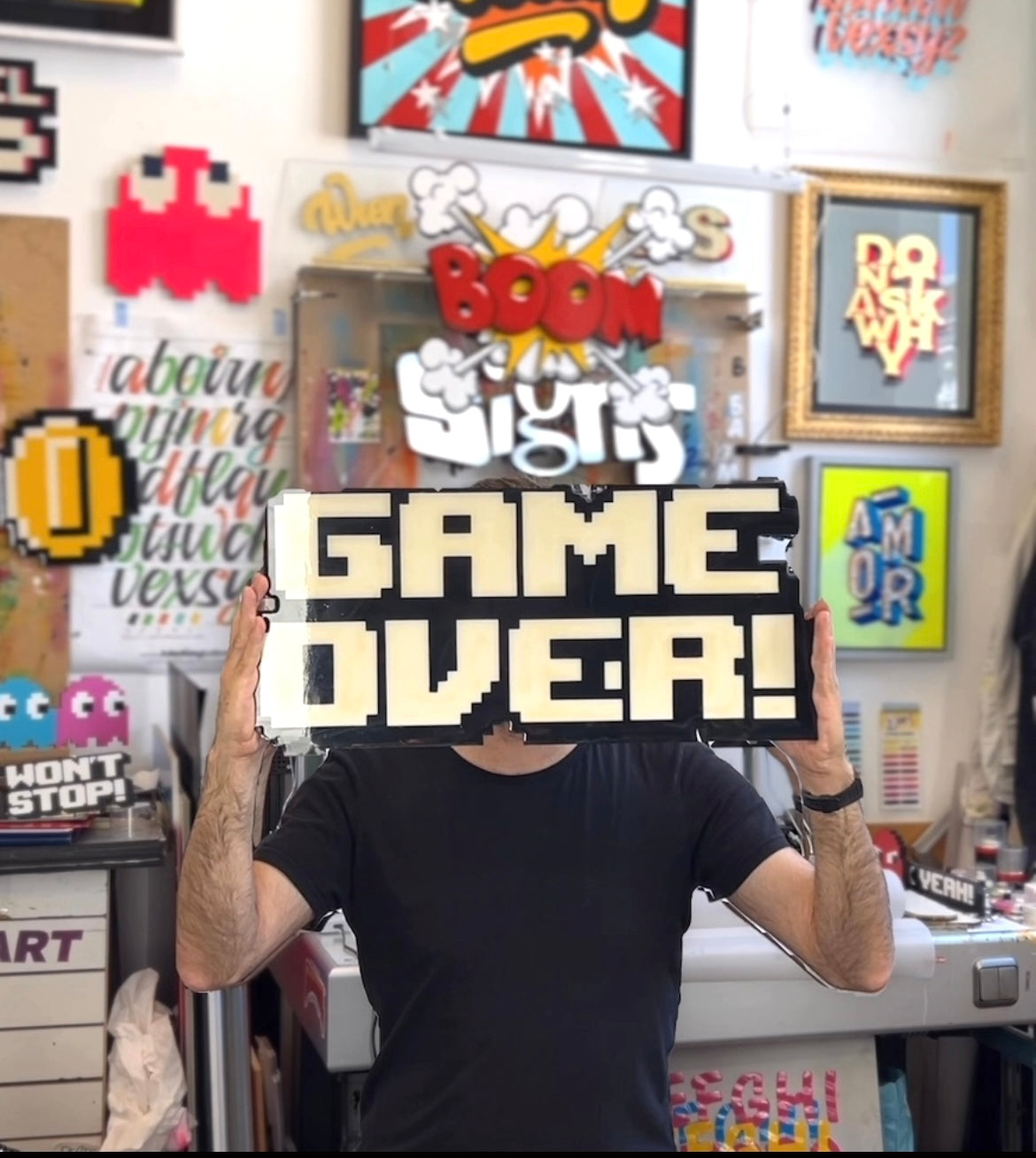 GAME OVER! (groß) Weiß / Unikat - kostenloser Versand / free shipping!